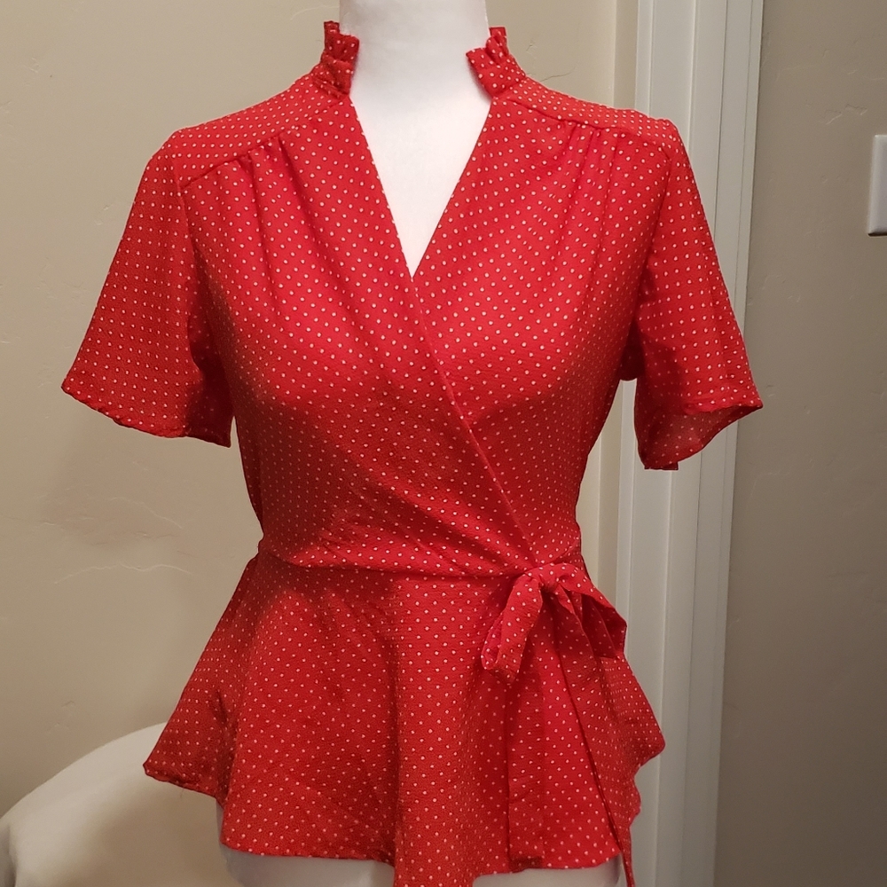 Red Wrap Blouse Size Small